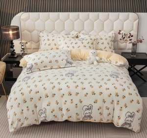 Set lenjerie de pat cocolino pufoasa, 4 piese, cu elastic, XHR-XL-13, 180x200 cm, Crem