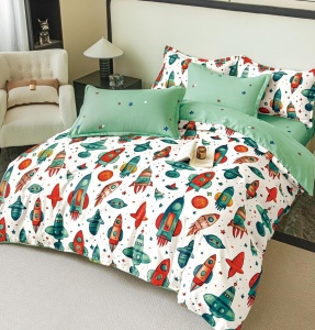 Set lenjerie de pat dublu, 6 piese, cu elastic, HT-74, 180x200 cm, Verde