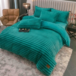 Set lenjerie de pat cocolino pufoasa, 4 piese, cu elastic, CTTJ-3, 180x200 cm, Turcoaz