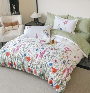 Set lenjerie de pat dublu, 6 piese, cu elastic, HT-71, 180x200 cm, Verde menta