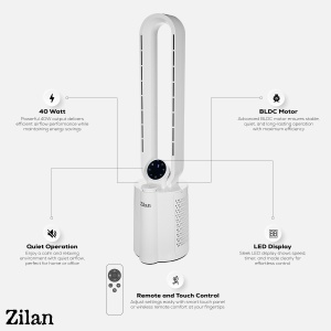 Ventilator turn fara palete ZILAN ZLN1117 - 40W, umidificare, ionizare, telecomanda - Img 7