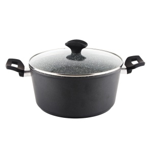 Oala cu capac sticla Zilan ZLN3321, Diametru 24 cm, Inaltime 12 cm, Material aluminiu, Interior granit, Compatibil inductie