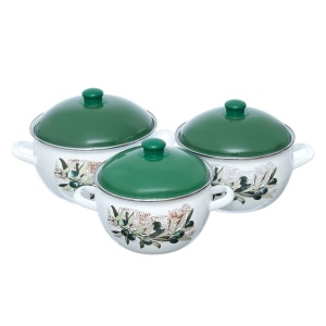 Set 3 oale emailate cu capac Arian, cantitate 3,8 litri, 4,8 litri, 6,2 litri, Verde - Img 2