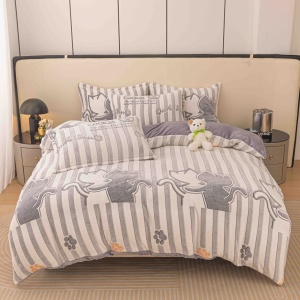 Set lenjerie de pat cocolino pufoasa, 4 piese, cu elastic, XHR-XL-9, 180x200 cm, Gri