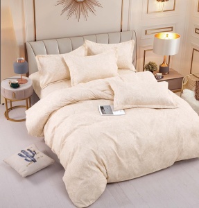 Set lenjerie de pat dublu, 6 piese, cu elastic, HT-78, 180x200 cm, Crem