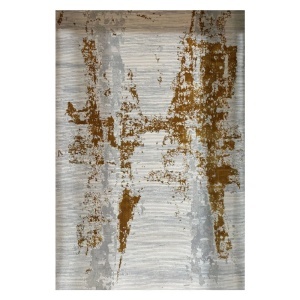 Covor Modern Abstract Gri cu Auriu, Fir Scurt 10 mm, Living si Dormitor, Antic 8275B