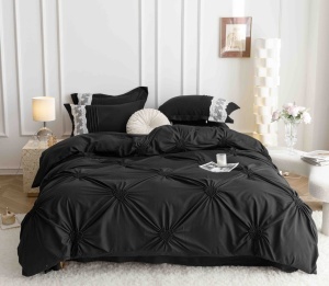 Set lenjerie de pat cu inimioare brodate, 6 piese, AX-P14, 230x250 cm, Negru