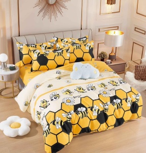 Set lenjerie de pat dublu, 6 piese, cu elastic, HT-85, 180x200 cm, Galben