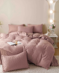 Set lenjerie de pat dublu jacquard, 6 piese, HF-1, 230x250 cm, Roz