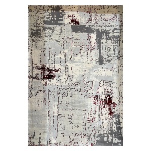 Covor Modern Abstract Gri cu Rosu, Fir Scurt 10 mm, Living si Dormitor, Antic 5644A