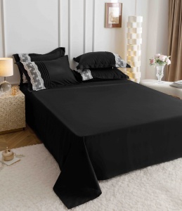 Lenjerie pat dublu, Inimi Brodate, 6 Piese, Finet Premium - Negru - Img 3