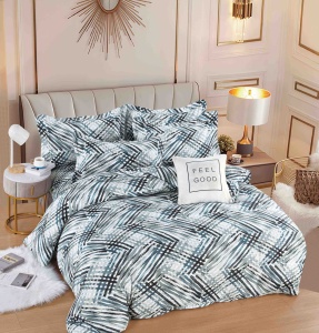 Set lenjerie de pat dublu, 6 piese, cu elastic, HT-62, 180x200 cm, Albastru