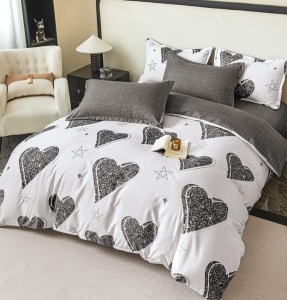 Set lenjerie de pat dublu, 6 piese, cu elastic, HT-72, 180x200 cm, Gri