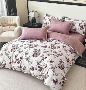Set lenjerie de pat dublu, 6 piese, cu elastic, HT-82, 180x200 cm, Roz