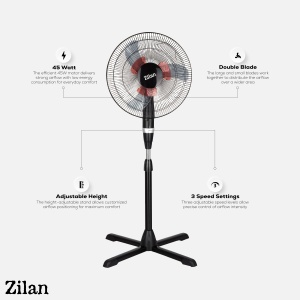 Ventilator cu picior ZILAN ZLN2331 - 16" (40cm), 60W, 3 viteze, palete duble - Img 4