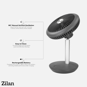 Ventilator de masa reincarcabil USB ZILAN ZLN4000 - 5W, 4 viteze, autonomie 15h - Img 8