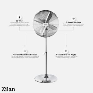 Ventilator inox cu picior ZILAN ZLN1112 - 50W, 3 trepte, inaltime 88-120cm - Img 5