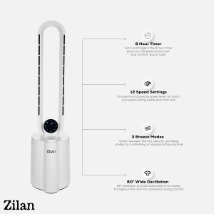 Ventilator turn fara palete ZILAN ZLN1117 - 40W, umidificare, ionizare, telecomanda - Img 8