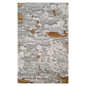 Covor Modern Abstract Gri cu Auriu, Fir Scurt 12 mm, Living si Dormitor, Antic 7558C