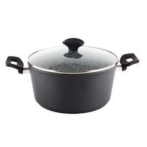 Oala cu capac sticla Zilan ZLN3338, Diametru 28 cm, Inaltime 13 cm, Material aluminiu, Interior granit, Compatibil inductie