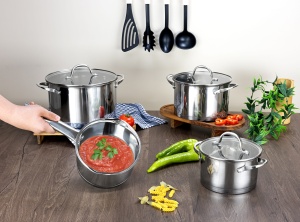 Set vase de gatit din inox Zilan ZLN1344 cu 7 piese, manere nituite, Compatibil gaz, inductie electric, Compatibil masina de spalat vase - Img 5