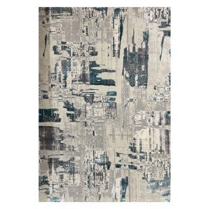 Covor Modern Abstract Gri cu Turcoaz, Fir Scurt 10 mm, Living si Dormitor, Antic 6339B
