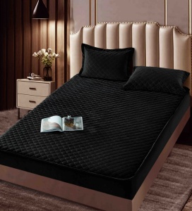 Husa tip topper din catifea + 2 fete de perna, M-CCL-2, 160x200 cm, Negru