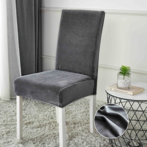 Set huse scaune din catifea, 6 piese, YZR-6P-8, Gri inchis