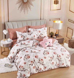 Set lenjerie de pat dublu, 6 piese, cu elastic, HT-66, 180x200 cm, Roz