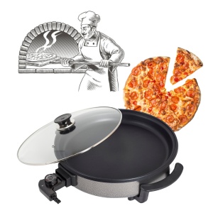 Tigaie electrica rotunda Floria ZLN4957, pizza grill, diametru 36 cm, 1500 W, capac sticla - Img 2