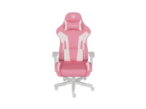 Scaun gaming Genesis Nitro 710, material piele ecologica, reglabil pe inaltime, greutate maxima suportata 150 kg, inaltime scaun reglabil 47.5 - 54.5 cm, spatar ajustabil 135°, dimensiuni roti 60mm, echipat cu piston cu gaz clasa 4, manere 2D, roz/alb