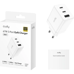 CUDY 3-Port 67W USB-C Charger EU Plug