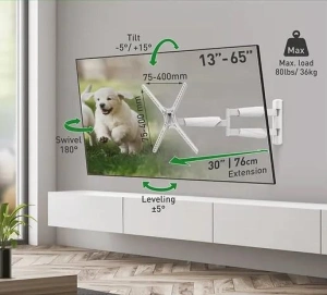 Suport TV de perete Barkan, cu brat 13"- 65", Max 36kg, VESA 400x400, alb