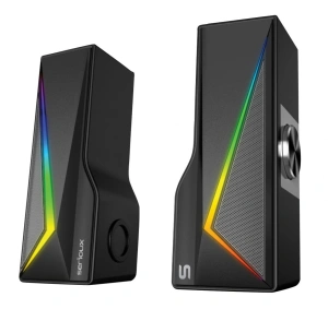 Boxe gaming 2.0 Blys RGB, functie Dual Mode Bluetooth , putere: 3W x 2, impedanță: 4Ω, frecvență: 200Hz - 16KHz, sensibilitate: 650mv±50mv, alimentare: DC5V / 1A, S/N:≥85dB, dimensiunea driverului: 2 inch x 2, Conexiune: 3.5mm jack TRS, RGB : 6 moduri