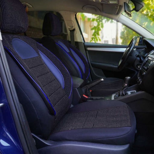 Huse scaune auto compatibile SEAT Leon II 2005-2012 / Racing Negru-Albastru (44488) - Img 3