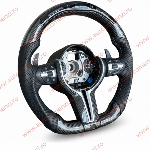Volan sport BMW Seria 7 F01 / F02 2008-2015 / Piele perforata + Carbon + Display - Img 3