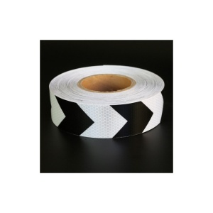 Banda reflectorizanta tip fagure cu sageata Alb+Negru / 5cm x 45m