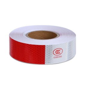 Banda reflectorizanta tip fagure Alb+Rosu / 5cm x 25m
