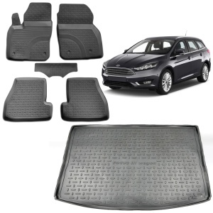 Pachet Tavita Portbagaj + Covoare FORD Focus III 2015-2018 Facelift Combi/Break - 100% cauciuc - SEINTEX