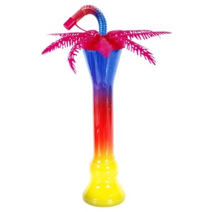 Pahar Slushy „Tropical Palm Tree” – 350ml, Design Yard Cup cu Pai Flexibil și Capac Palmier - Img 4
