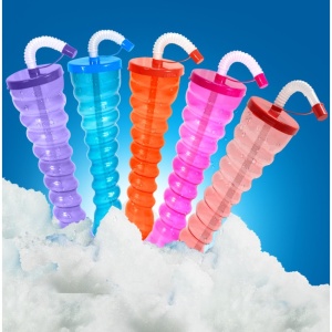 Pahare Slushy Premium „Spiral Twist” – 350ml, cu Pai Flexibil și Capac Colorat