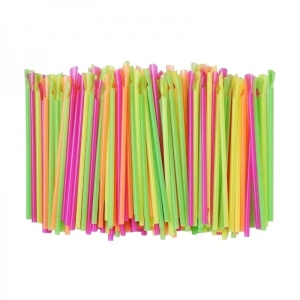 Paie jumbo cu lingurita, colorate, drepte, amb. la set, reutilizabile, 500buc