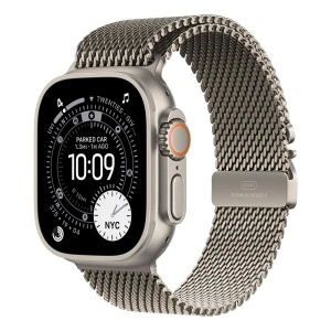 Apple Watch Ultra 3 Cellular 49mm Natural Titanium Case with Natural Titanium Milanese Loop - Large