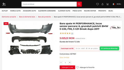 Bară spate BMW G30: M-pachet, LCI, senzori PDC și compatibilitate