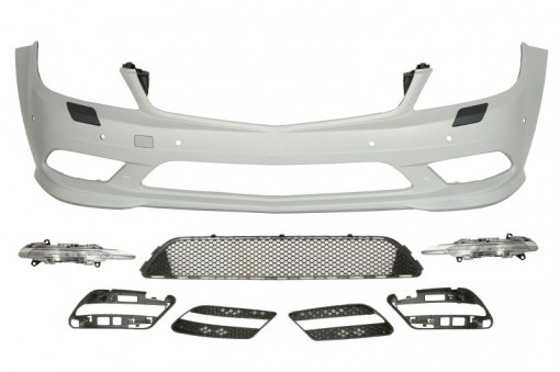 Bara fata cu lumini LED zi, AMG, cu grile, cu locas spalator faruri, cu locas senzorii parcare, grunduit potrivit MERCEDES C C204 03.11-12.13