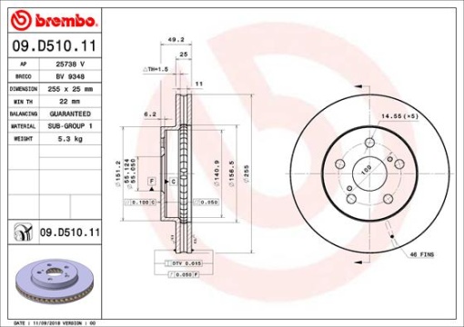Disc frana Fata Dreapta/Stanga potrivit TOYOTA PRIUS, PRIUS PHV 1.8H 09.15-12.22