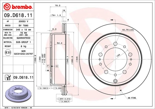 Disc frana Spate Dreapta/Stanga potrivit LEXUS LX; TOYOTA LAND CRUISER 200, SEQUOIA, TUNDRA 4.5D-5.7ALK 05.98-