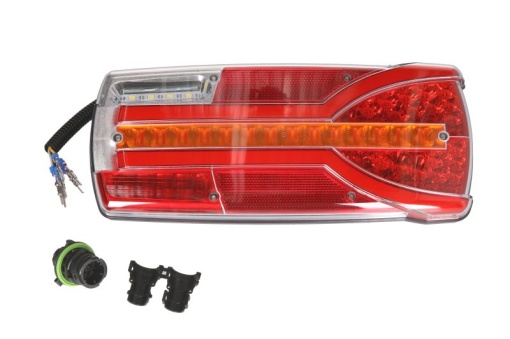 Stop spate stanga CARMEN (LED, 12/24V, cu intermitent, cu far ceață, lumina de marșarier, cu stop, lumină de parcare, reflector, semnalizator dinamic, conector: AMP 7PIN Bayonet, rosu )