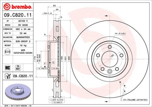 Disc frana Fata Dreapta/Stanga potrivit LAND ROVER DEFENDER, DISCOVERY V, RANGE ROVER IV, RANGE ROVER SPORT I, RANGE ROVER SPORT II 2.0-5.0 04.09-