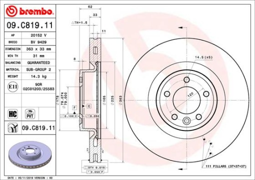 Disc frana Fata Dreapta/Stanga potrivit LAND ROVER DISCOVERY V, RANGE ROVER IV, RANGE ROVER SPORT II 2.0-5.0 08.12-